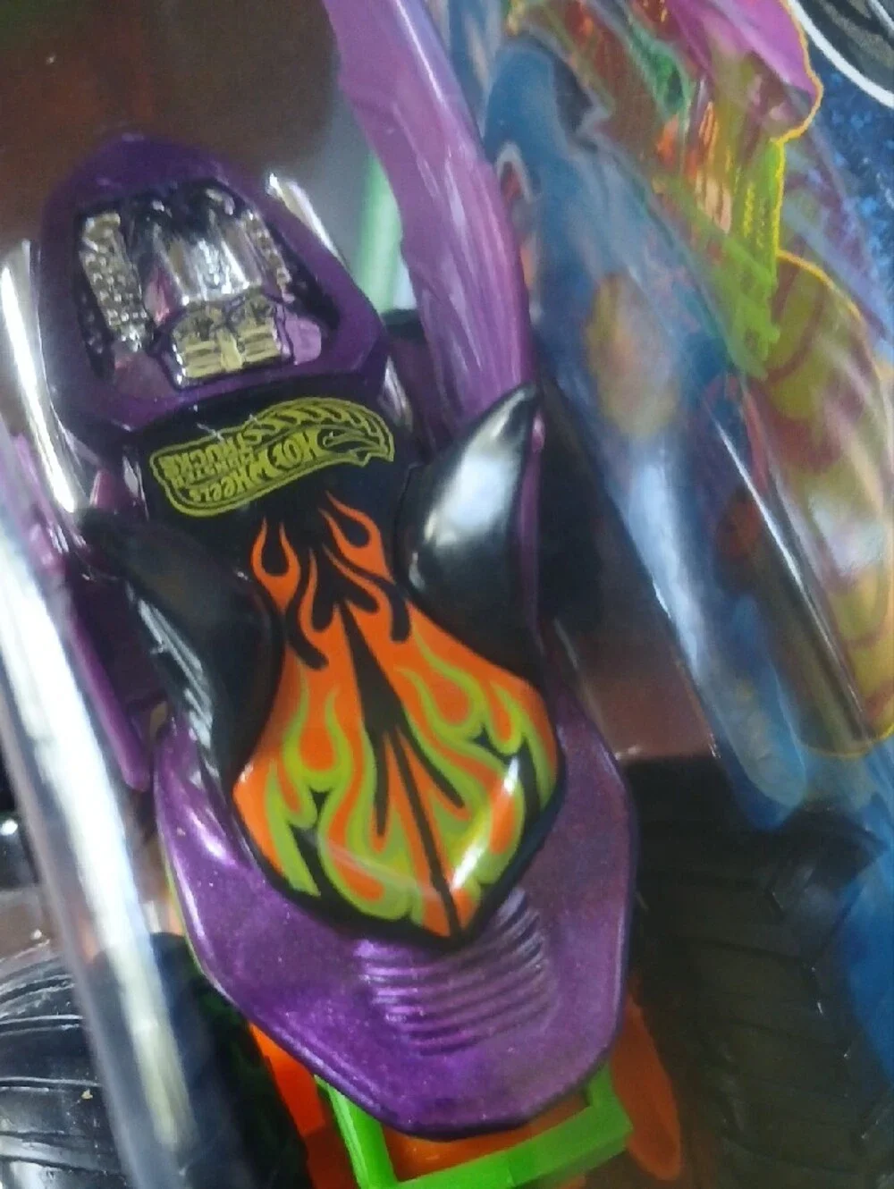 Hot Wheels Monster Truck — Purple Dragon Body with Green Frame and Orange Wheels